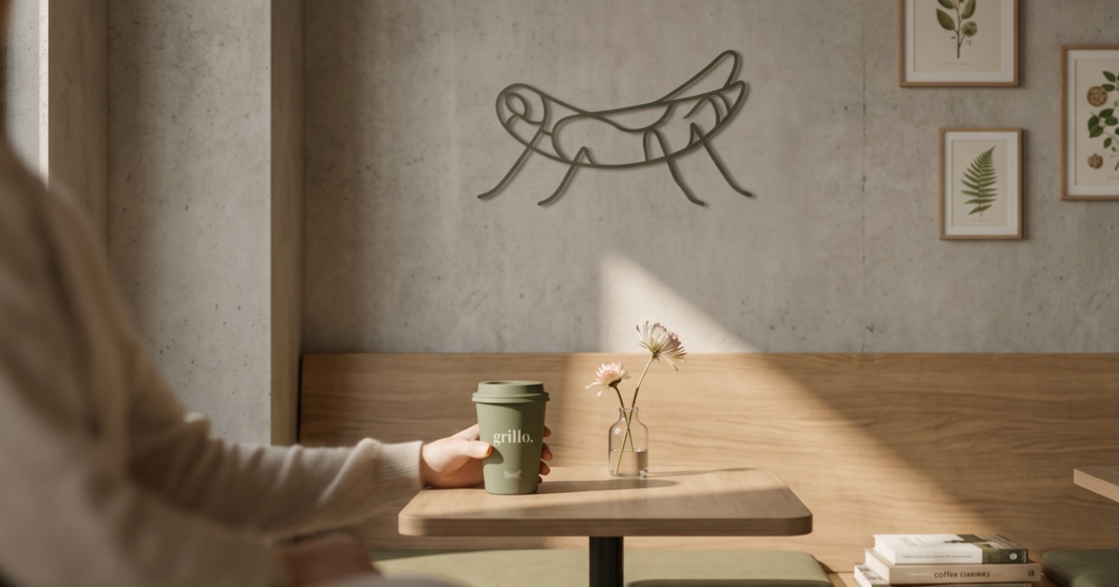 Banca de madera con arte de grillo